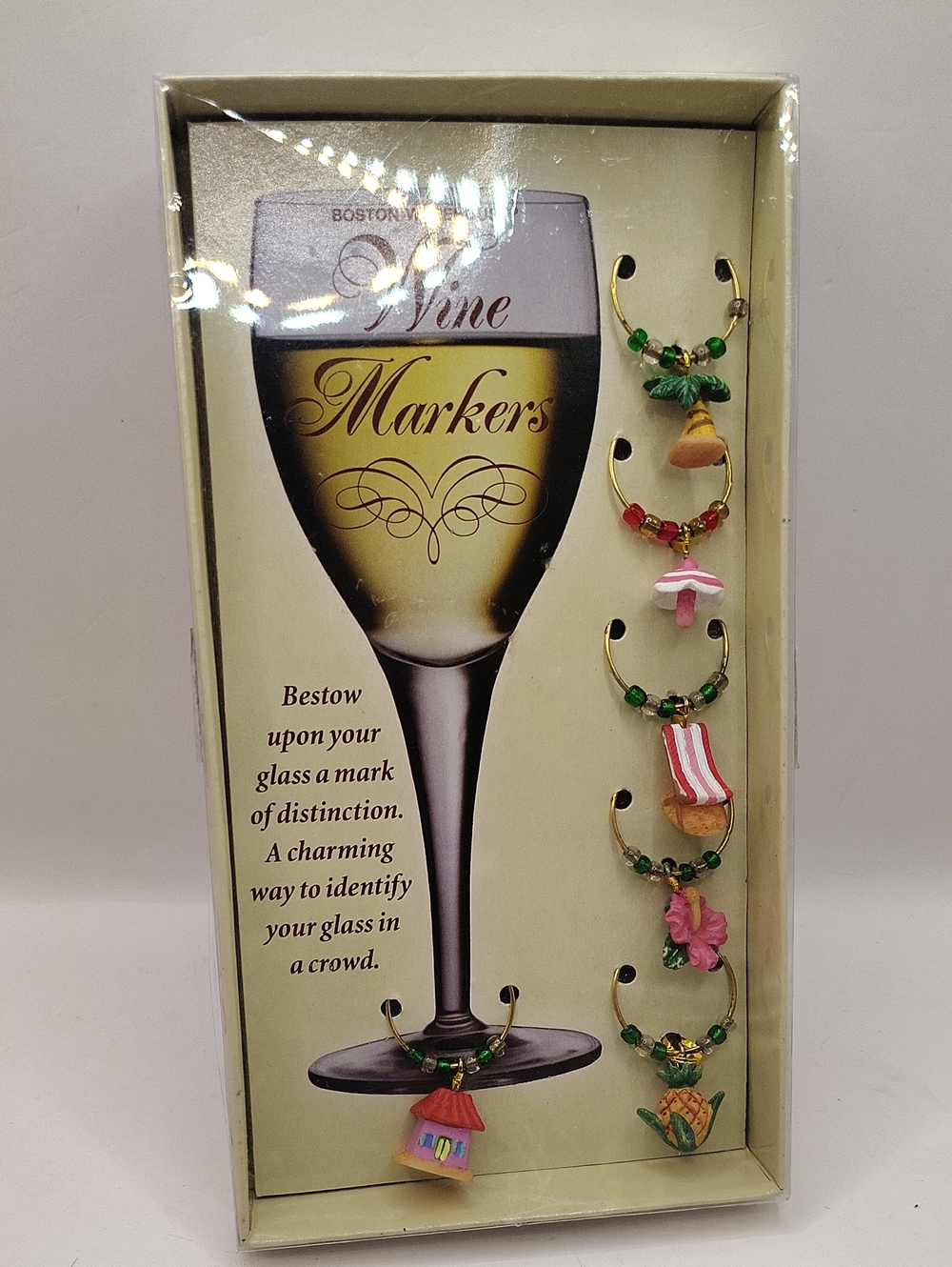 2001 Set of Six Boston Warehouse Tropical-Themed Wine Charms